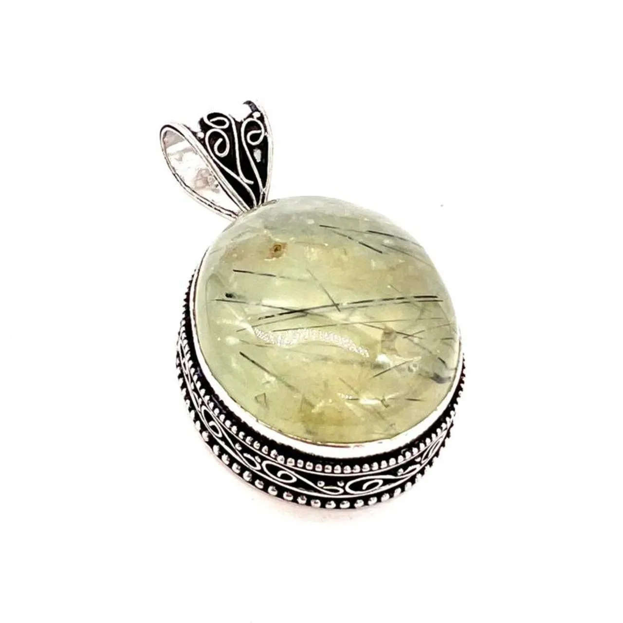 Vintage Design Prenhite Gemstone 925 Sterling Silver Jewellery Pendant Gift for Her