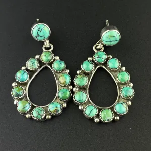 Vintage Turquoise Sterling Silver Post Hoop Earrings