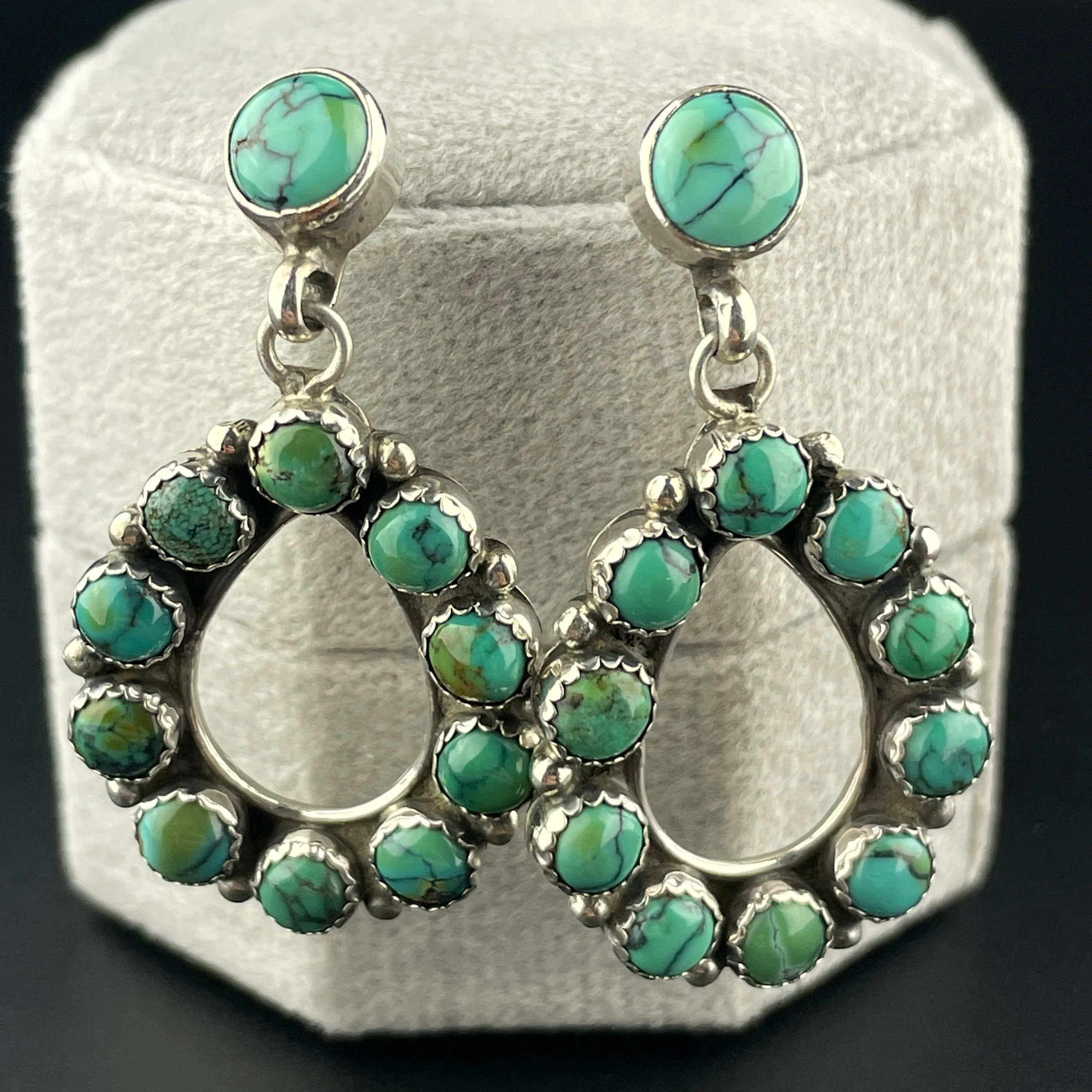 Vintage Turquoise Sterling Silver Post Hoop Earrings