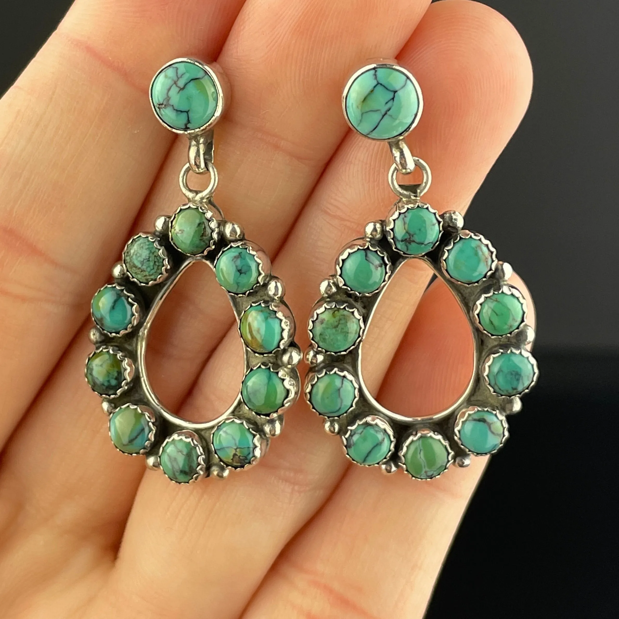 Vintage Turquoise Sterling Silver Post Hoop Earrings