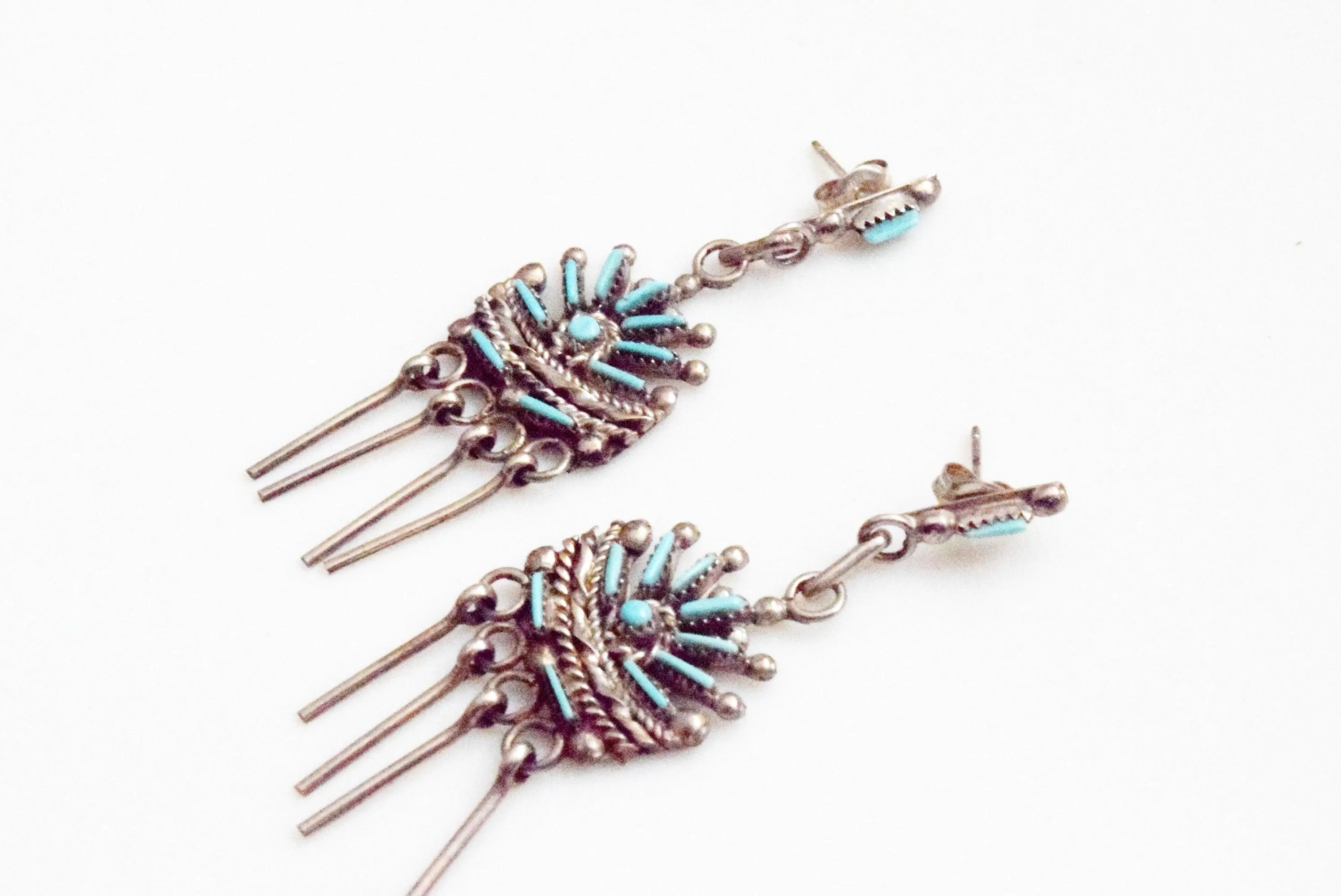 Vintage Zuni Silver and Turquoise Dangle Earrings