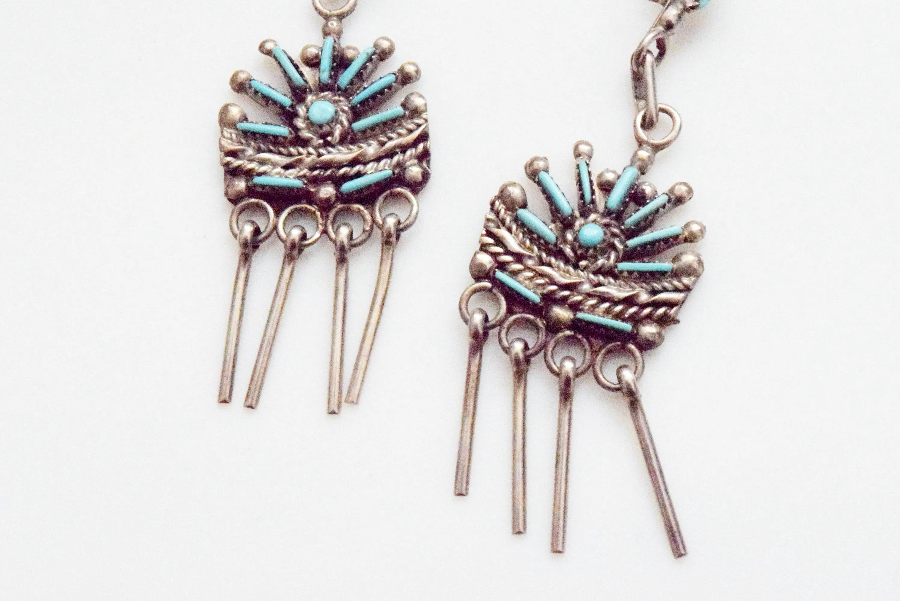 Vintage Zuni Silver and Turquoise Dangle Earrings