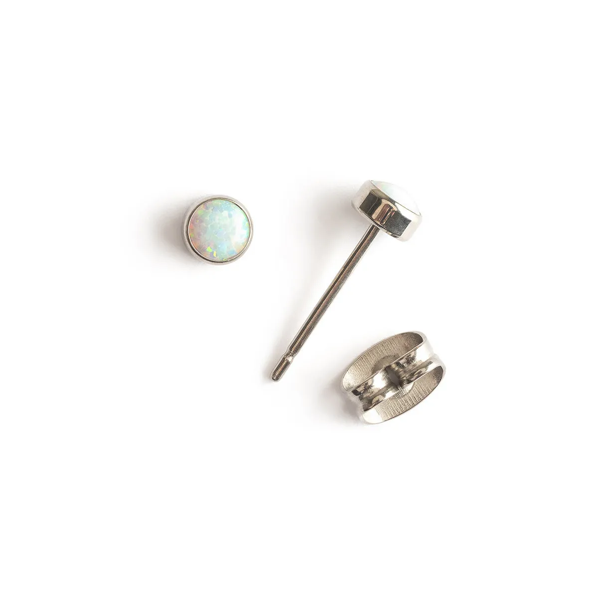 White Opal Titanium Stud Earrings