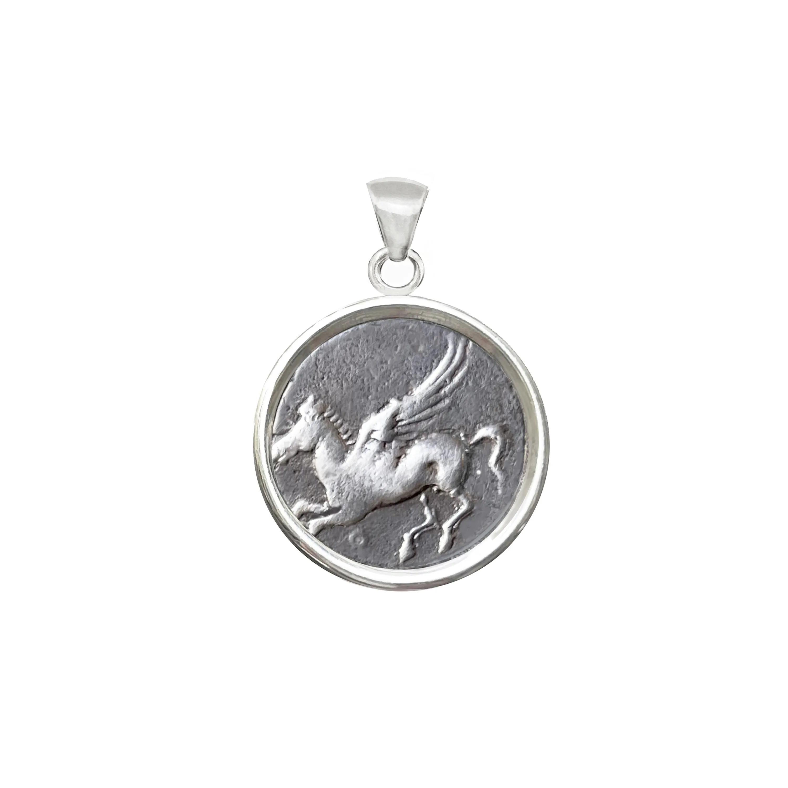 WINGED HORSE PEGASUS Genuine Ancient Greek Coin 300 BC Silver Pendant