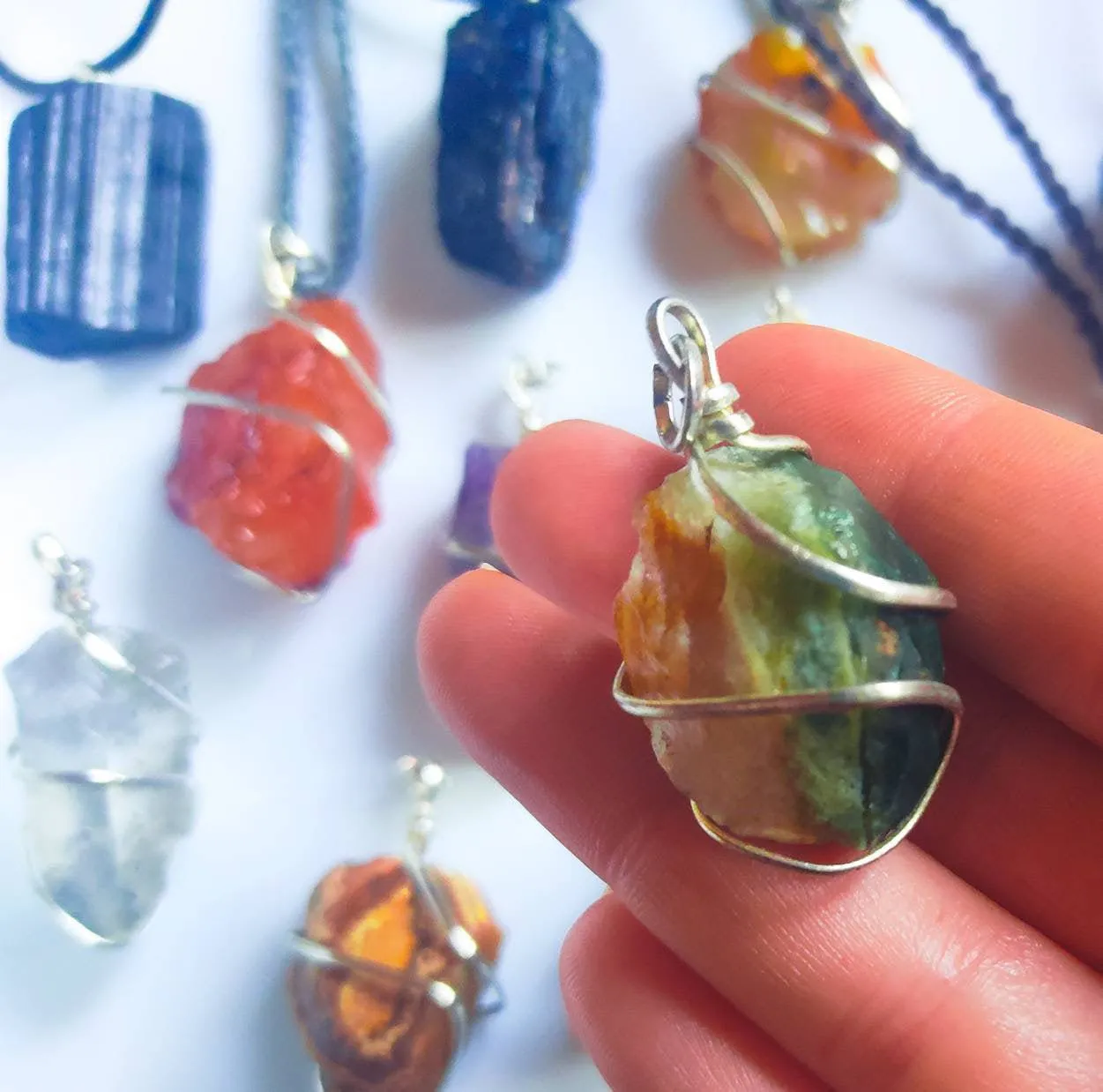 Wire Wrapped Raw Crystal Pendant Necklace