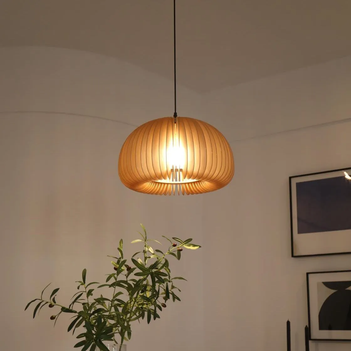 Wooden Pumpkin Pendant Lamp