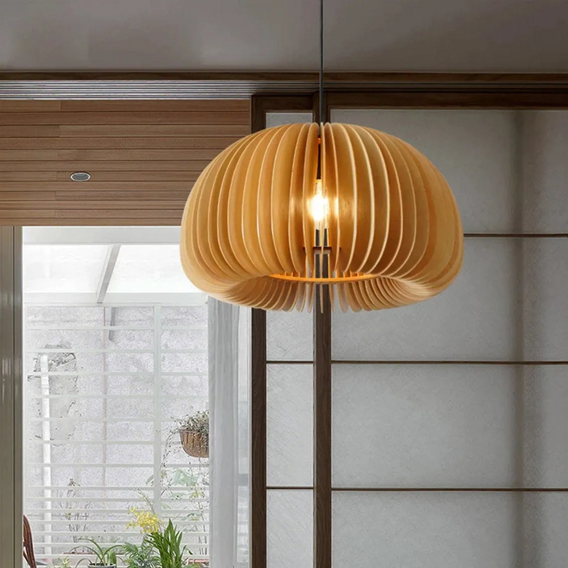 Wooden Pumpkin Pendant Lamp