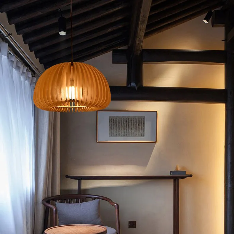 Wooden Pumpkin Pendant Lamp